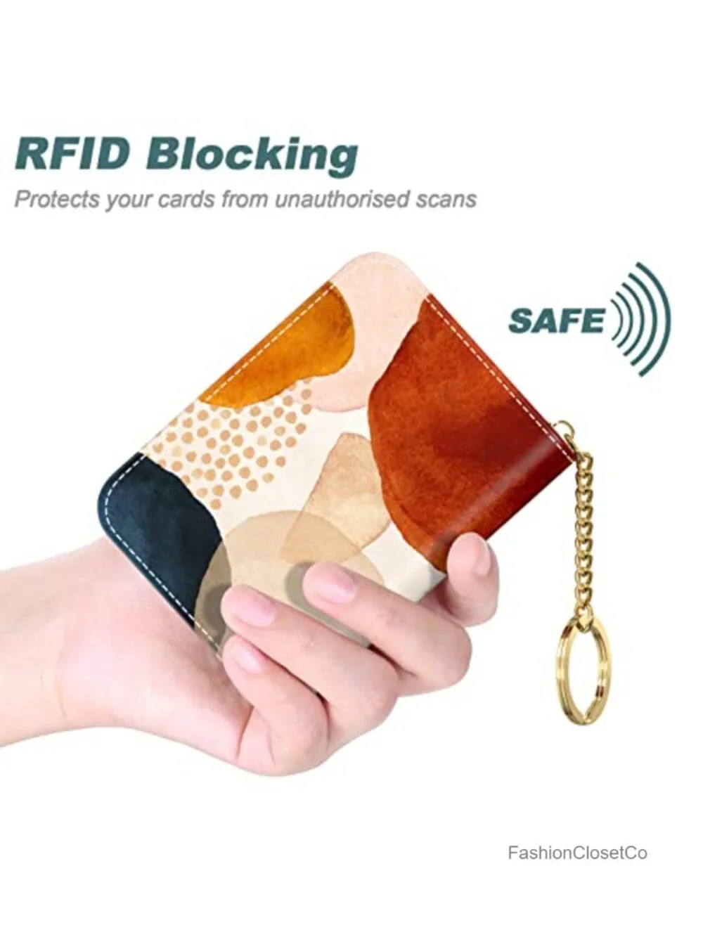Slim RFID Leather Card Wallet with Zipper & Keychain